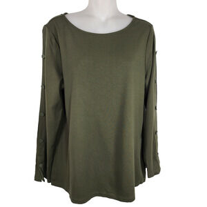 Chico's Women Button Detail Long Sleeve Top Pullover Knit Solid Green Size Large